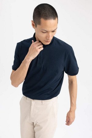 Хлопковая футболка с короткими рукавами и воротником-поло Slim Fit