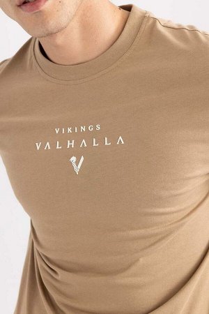 Футболка Vikings Valhalla стандартного кроя с круглым вырезом и принтом, короткие рукава, 100% хлопок