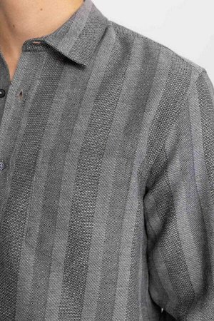 DEFACTO Полосатая текстурированная рубашка обычного кроя с длинным рукавом