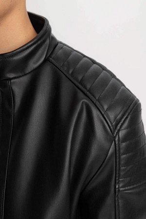 Водоотталкивающая приталенная куртка из тафты с воротником-стойкой и пальто из искусственной кожи