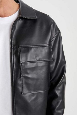 Водоотталкивающая куртка оверсайз с рубашечным воротником, пальто из искусственной кожи