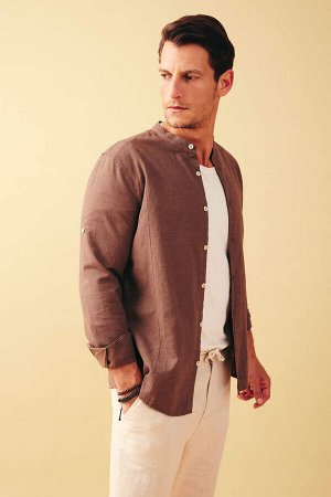 Рубашка из смесового льна с длинным рукавом и воротником Modern Fit