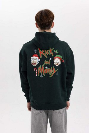 Толстовка свободного кроя с капюшоном и принтом на спине в рождественской тематике «Рик и Морти»