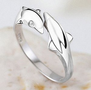 Кольцо безразмерное дельфины стерлинговое серебро