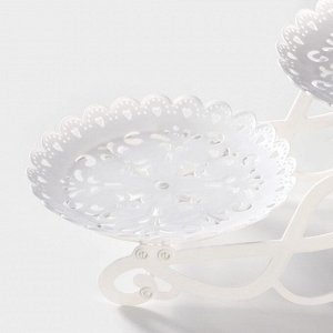 Блюдо для торта и пирожных 2-х ярусное Доляна «Кружево», d=22.5 см, 37x22.5x19.5 см, белое