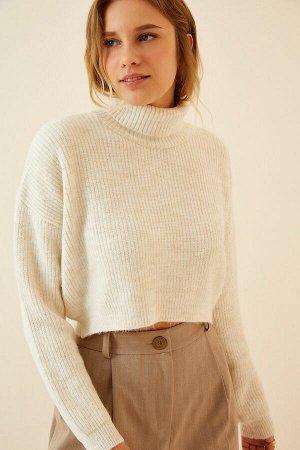 Женская кремовая водолазка, зимний укороченный трикотаж, свитер DD01014