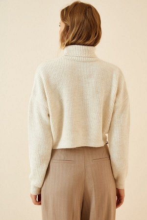 Женская кремовая водолазка, зимний укороченный трикотаж, свитер DD01014