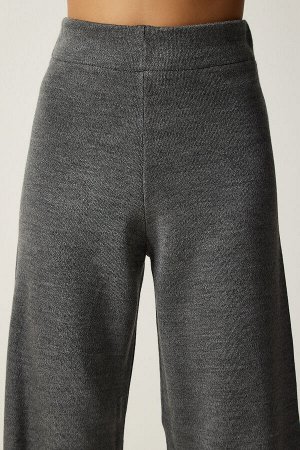 Женские серые широкие брюки из плотного трикотажа YG00102