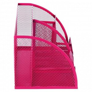 Подставка для канцелярских мелочей 7 отделений, сетка металл, розовая
