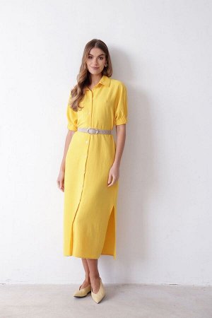 Платье-рубашка лимонное в полоску