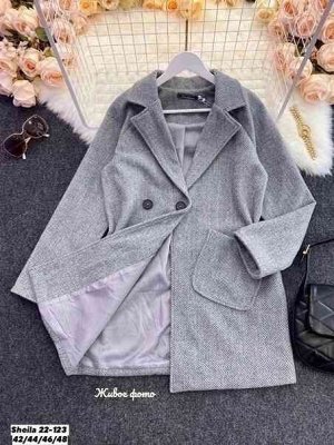 Женское Пальто Ткань: Кашемир ёлка, полностью на подкладе Размеры: 42/44/46/48 (S/M/L/XL)