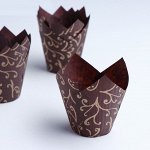 Форма ТЮЛЬПАН Коричневый с золотым узором, 1шт