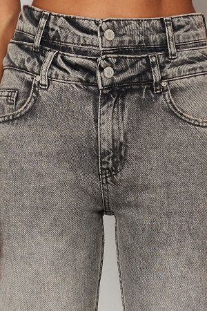 Антрацитовые широкие джинсы с высокой талией и двойным поясом