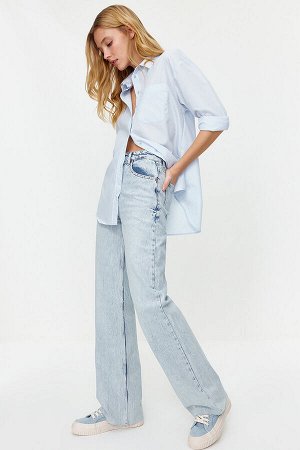 Trendyomilla Голубые широкие джинсы с высокой талией