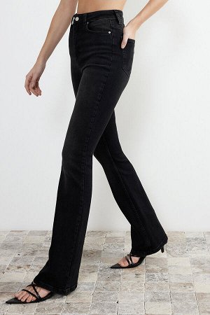 Trendyomilla Черные джинсы-клеш с высокой талией