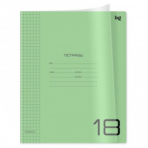 Тетрадь 18л., клетка BG ""UniTone. Green"", пластиковая прозрачная обложка