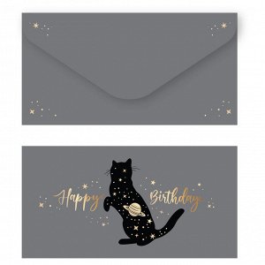 Конверт для денег MESHU ""Happy Birthday. Space Cat"", 85*164мм, мат. ламинация, фольга