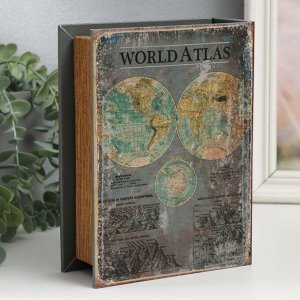 Шкатулка-книга дерево, кожзам ""Атлас мира"" 6х15х20 см