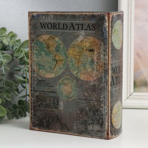 Шкатулка-книга дерево, кожзам ""Атлас мира"" 6х15х20 см