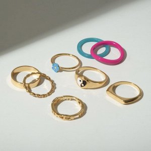 Кольцо набор 8 штук «Мечта» инь-ян, цветной с золотом, размер МИКС