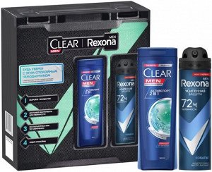 Подарочный набор REXONA MEN+CLEAR Уверенность 2023 (аэрозоль антиперсп.150мл + Шампунь 2в1 250мл)