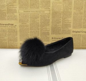 Туфли Туфли, оформленные меховой вставкой спереди цвет: ЧЕРНЫЙ, искусственная замша. Размер (длина стопы, см): 35 (22.5см), 36 (23см), 37 (23.5см)