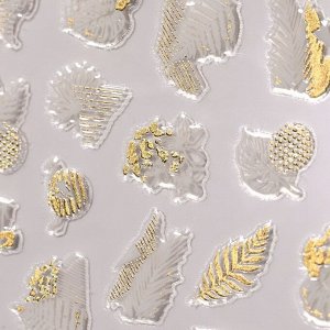 Наклейки для ногтей «Листочки», металлизированные, металлизированные, цвет белый/золотистый
