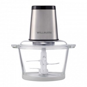Измельчитель WILLMARK WMC-7288SS (550Вт., стекл. чаша 2л., рез. основ, корпус нержав. сталь, чёрный)