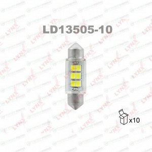 Лампа светодиодная LYNXauto Festoon C5W (SV8.5, T11x35), 12В, 5Вт, 6900К, 1 шт, арт. LD13505-10 (стоимость за упаковку 10 шт)