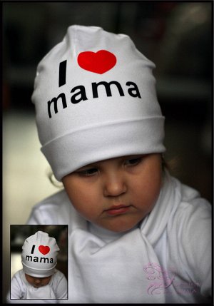 Хлопковая шапочка с принтом "Я люблю маму"..
