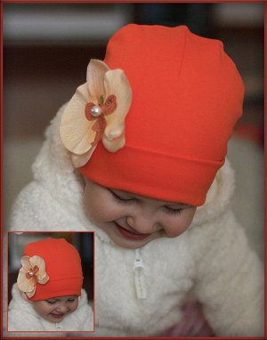 Оранжевая шапочка с орхидеей Премиум…