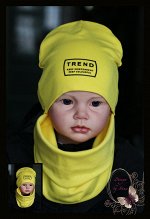 Удлиненная хлопковая шапка для мальчика «TREND» желтая со снудом(труба)