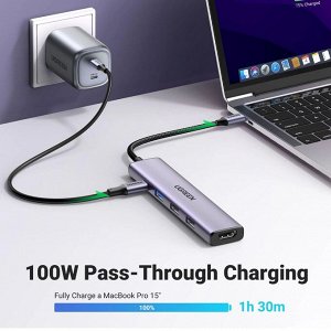 Конвертер многофункциональный USB-C - HDMI+1xUSB3.0 A+2xUSB2.0 A+PD Power Converter, Ugreen