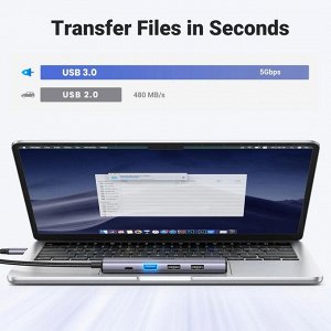 Конвертер многофункциональный USB-C - HDMI+1xUSB3.0 A+2xUSB2.0 A+PD Power Converter, Ugreen