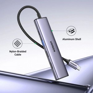 Конвертер многофункциональный USB-C - HDMI+1xUSB3.0 A+2xUSB2.0 A+PD Power Converter, Ugreen