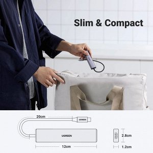 Конвертер многофункциональный USB-C - HDMI+1xUSB3.0 A+2xUSB2.0 A+PD Power Converter, Ugreen