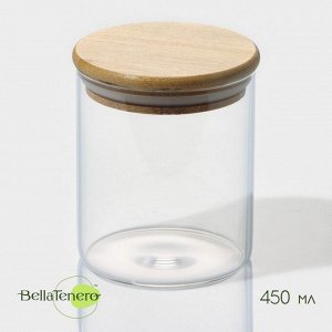 Банка для сыпучих продуктов BellaTenero «Эко», 450 мл, 8.5*10.5 см, с бамбуковой крышкой, стекло, прозрачная