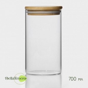 Банка для сыпучих продуктов BellaTenero «Эко», 700 мл, 8.5*15.5 см, с бамбуковой крышкой, стекло, прозрачная