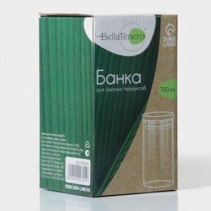 Банка для сыпучих продуктов BellaTenero «Эко», 700 мл, 8.5*15.5 см, с бамбуковой крышкой, стекло, прозрачная