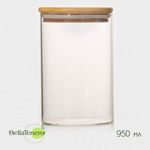 Банка для сыпучих продуктов BellaTenero «Эко», 950 мл, 10*15.5 см, с бамбуковой крышкой, стекло, прозрачная