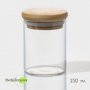 Банка для сыпучих продуктов BellaTenero «Эко», 150 мл, 5.5*7 см, с бамбуковой крышкой, стекло, прозрачная