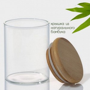 Банка для сыпучих продуктов BellaTenero «Эко», 150 мл, 5.5*7 см, с бамбуковой крышкой, стекло, прозрачная