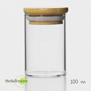 Банка для сыпучих продуктов BellaTenero «Эко», 100 мл, 5*8 см, с бамбуковой крышкой, стекло, прозрачная