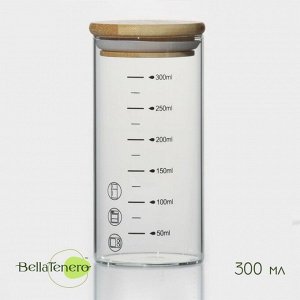 Банка для хранения сыпучих продуктов BellaTenero «Эко», 300 мл, 6.7*13.7 см, с мерной шкалой, с бабмуковой крышкой, стекло, прозрачная