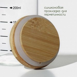 Банка для хранения сыпучих продуктов BellaTenero «Эко», 300 мл, 6.7*13.7 см, с мерной шкалой, с бабмуковой крышкой, стекло, прозрачная