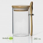 Банка стеклянная для сыпучих продуктов с бамбуковой крышкой и ложкой BellaTenero «Эко» 280 мл, 8,5*7*11 см