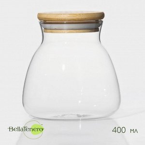 Банка для сыпучих продуктов BellaTenero «Бамбук», 400 мл, 9.5*9.5 см, с бамбуковой крышкой, стекло, прозрачная