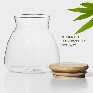 Банка для сыпучих продуктов BellaTenero «Бамбук», 400 мл, 9.5*9.5 см, с бамбуковой крышкой, стекло, прозрачная