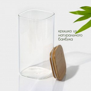 Банка для сыпучих продуктов BellaTenero «Эко. Квадратная», 1.5 л, 10*21 см, с бамбуковой крышкой, стекло, прозрачная