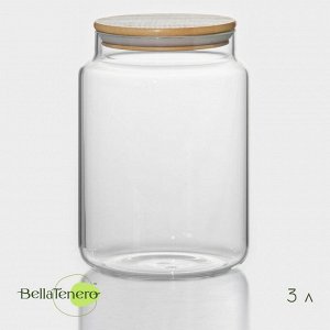 Банка для сыпучих продуктов BellaTenero «Эко», 3 л, 14.5*21 см, с бамбуковой крышкой, стекло, прозрачная